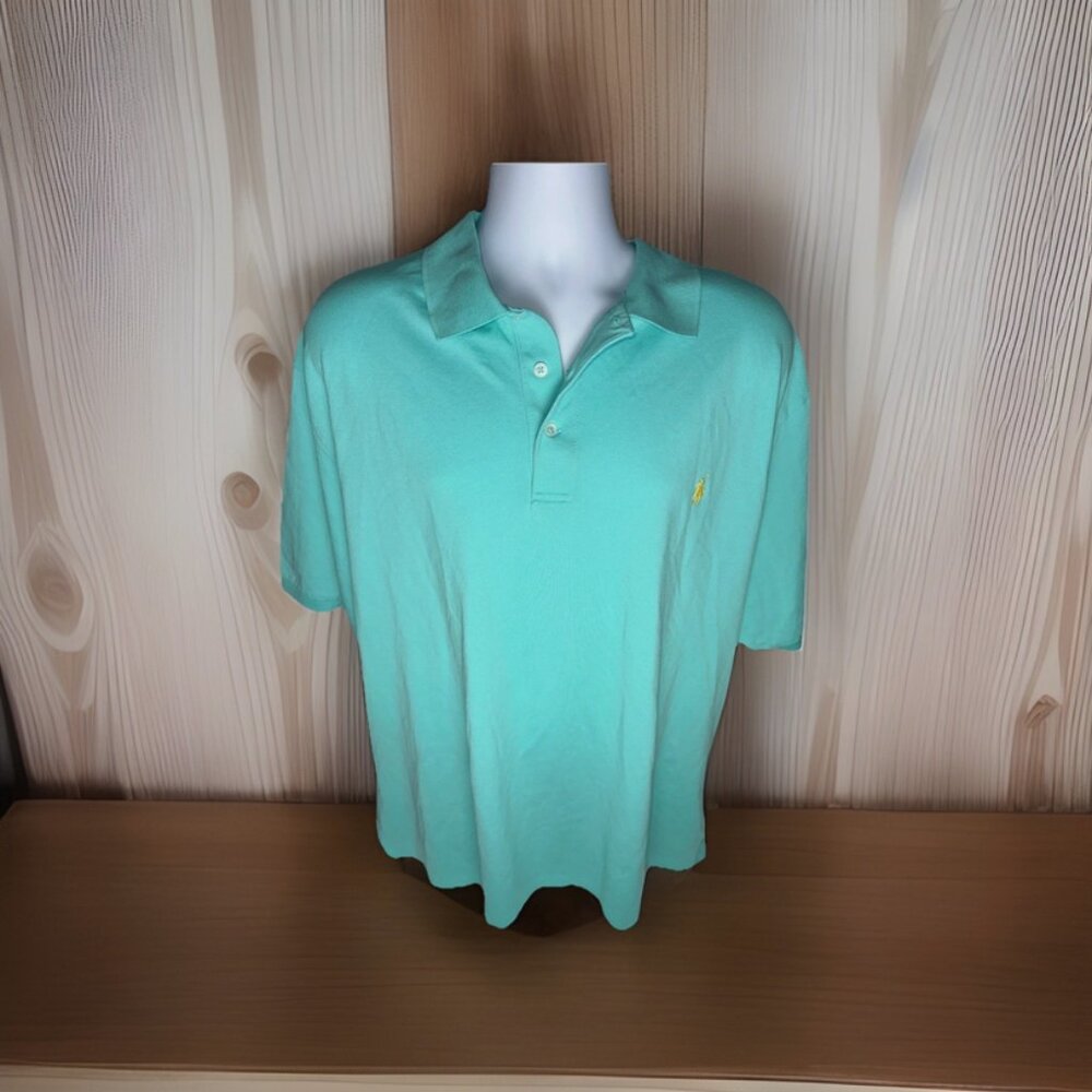 Polo Ralph Lauren Shirt Mens 2XB Big Short Sleeve Stretch Mesh Preppy Golf Teal